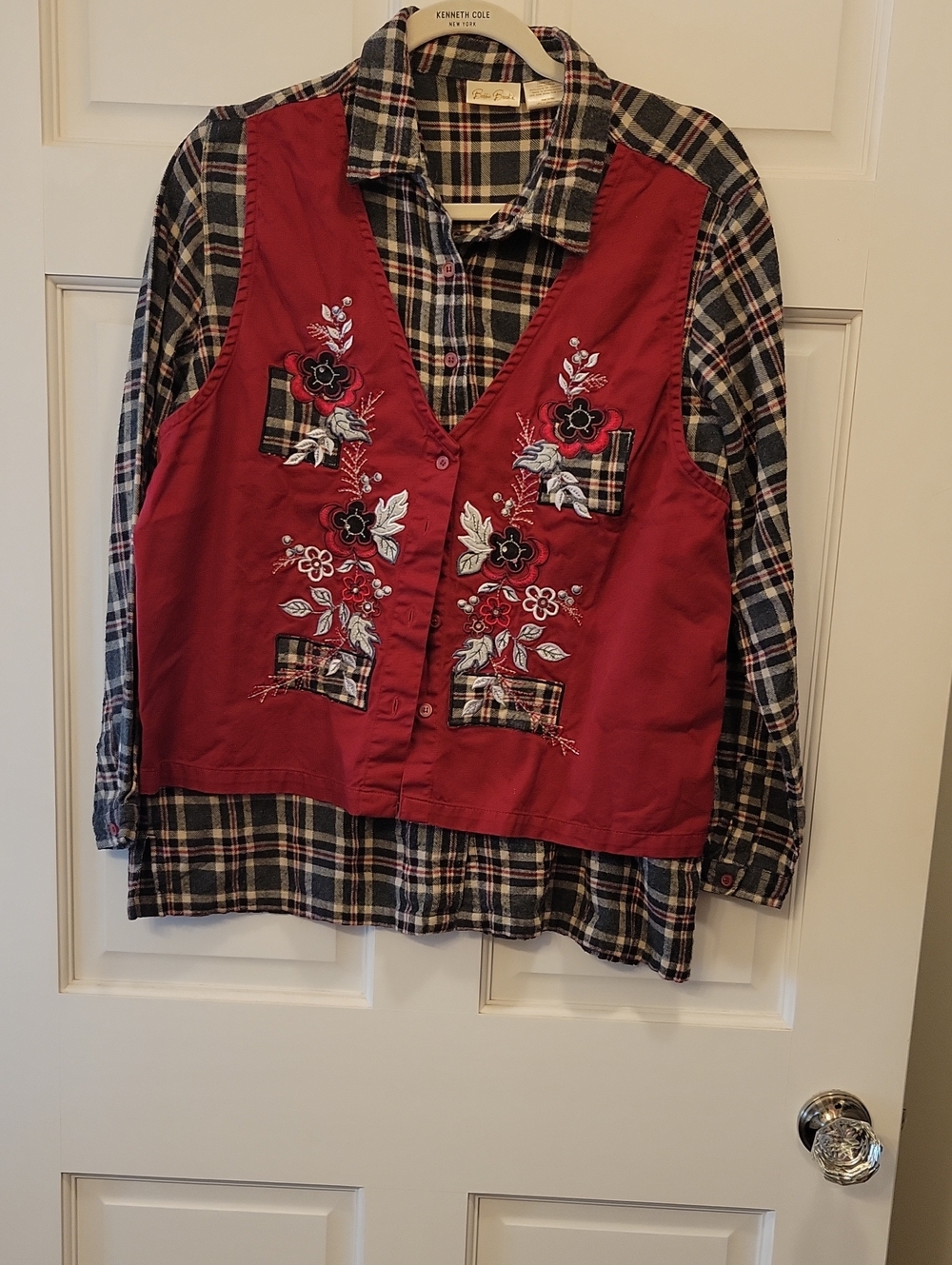 Vintage Bobbie Brooks 2-in-1 Plaid Flannel Shirt & Embroidered Vest Top